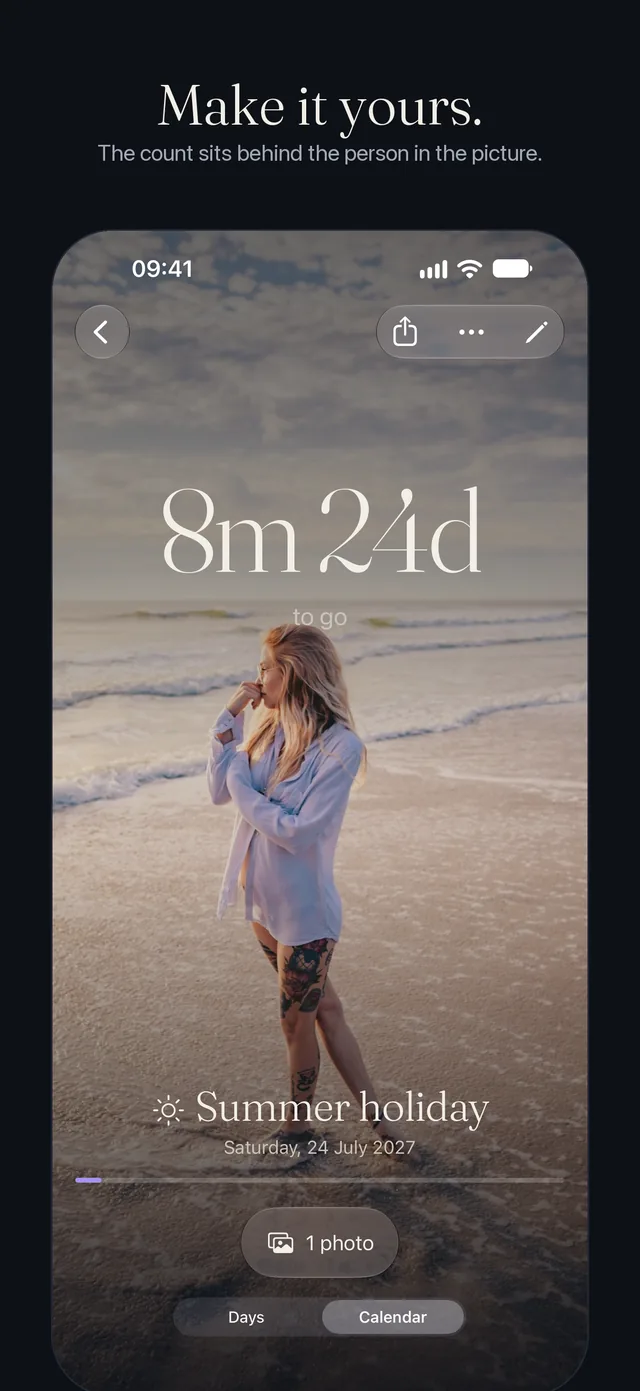 A photo-led event on iPhone with the count sitting behind the person in the picture.