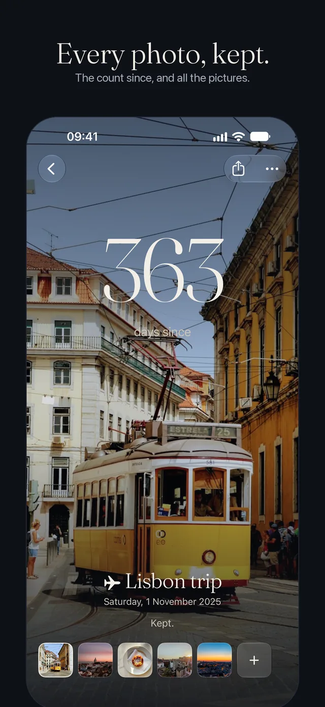 A kept memory: 364 days since the Lisbon trip, with its strip of photos.